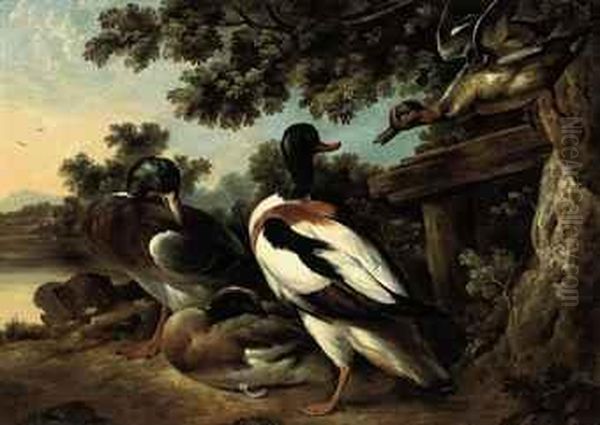 A Wooded River Landscape With Ducks In A Clearing Oil Painting by Francis Barlow