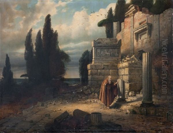 Monje En Templo Romano Oil Painting by Constantin Hoelscher