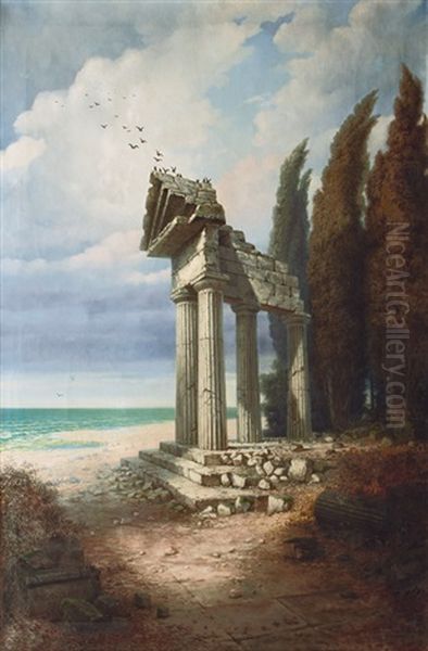 The Castor And Pollux Temple In Agrigent Oil Painting by Constantin Hoelscher