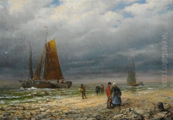 Fischer Am Nordseestrand Oil Painting by Constantin Hoelscher