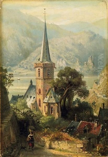 Blick Auf St. Goarshausen Am Rhein Im Sommer Oil Painting by Constantin Hoelscher