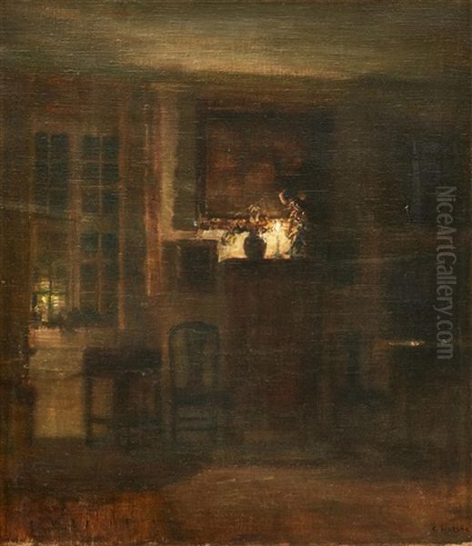 Interior With A Lit Candle Oil Painting by Carl Vilhelm Holsoe