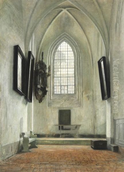 Interior From St. Maria's Church In Helsingor Oil Painting by Carl Vilhelm Holsoe