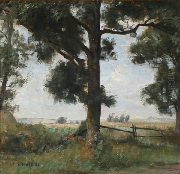 A View Of Cornfields Seen From The Edge Of The Woods Oil Painting by Carl Vilhelm Holsoe