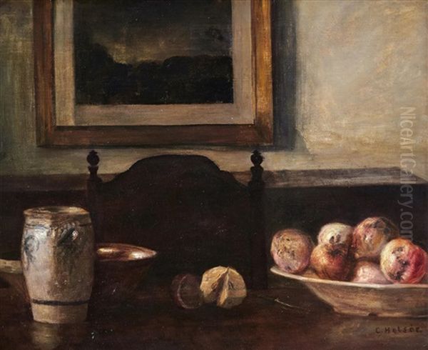 An Interior With A Still-life With Apples Oil Painting by Carl Vilhelm Holsoe