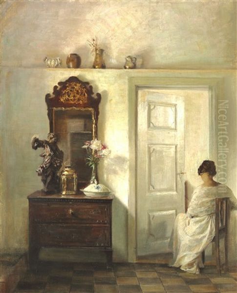 Interior With The Artist's Wife Sitting In The Doorway by Carl Vilhelm Holsoe