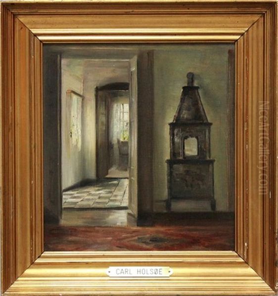 Lichtdurchflutetes Zimmer Mit Geoffneter Ture Oil Painting by Carl Vilhelm Holsoe