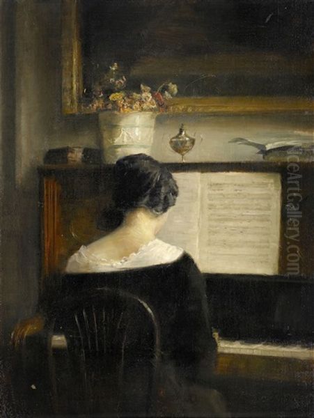 Interior With The Lady At The Piano Oil Painting by Carl Vilhelm Holsoe