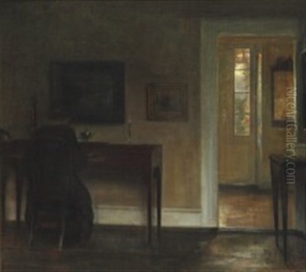 Interior With The Painter's Wife Sitting At The Piano Oil Painting by Carl Vilhelm Holsoe