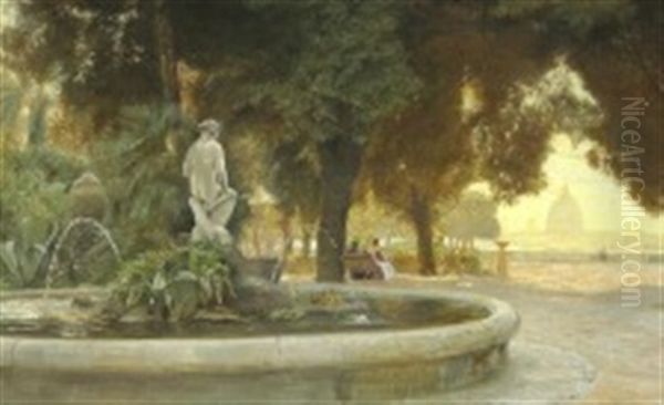 The Fountain On Monte Pincio, Rome Oil Painting by Carl Vilhelm Holsoe