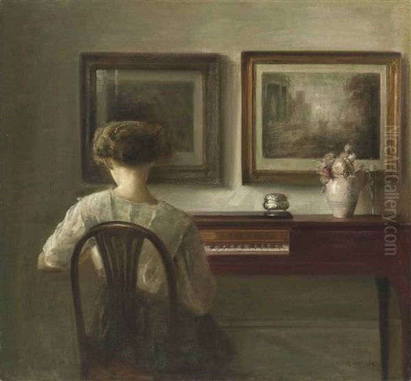 Young Lady At The Spinet Oil Painting by Carl Vilhelm Holsoe