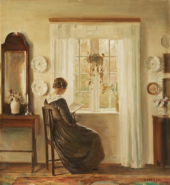 Woman By The Window Oil Painting by Carl Vilhelm Holsoe