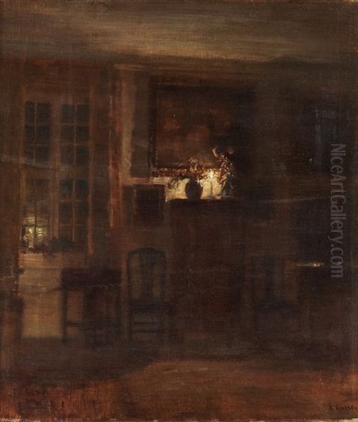 Interior With A Burning Candle Oil Painting by Carl Vilhelm Holsoe