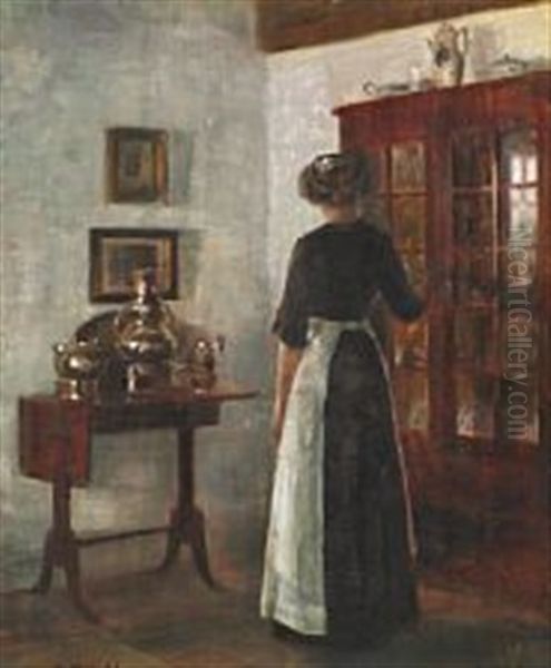 Interior With A Woman In A Dining Room Oil Painting by Carl Vilhelm Holsoe