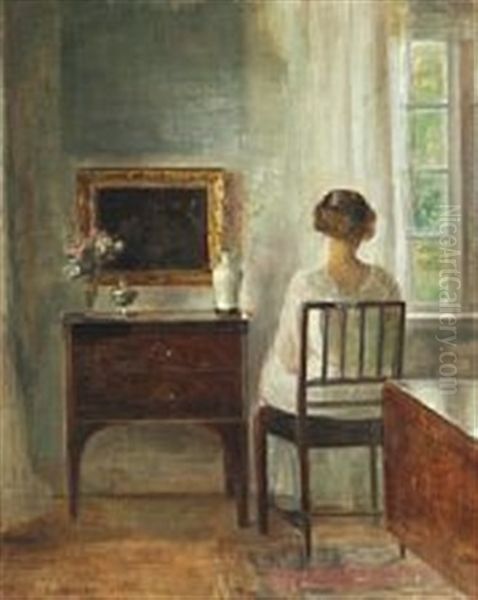 Interior With A Young Woman By The Window Oil Painting by Carl Vilhelm Holsoe