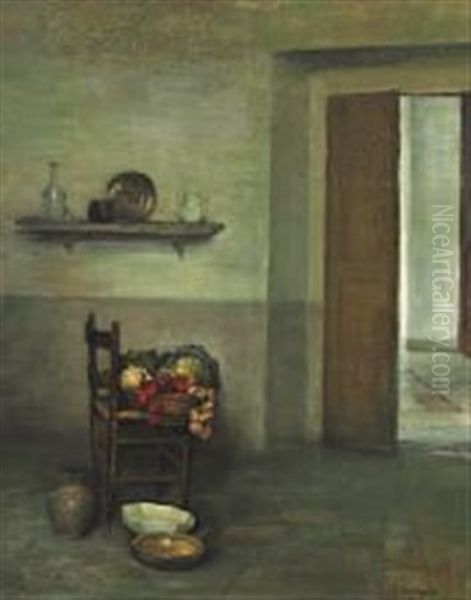 Interior With Vegetables On A Chair Oil Painting by Carl Vilhelm Holsoe