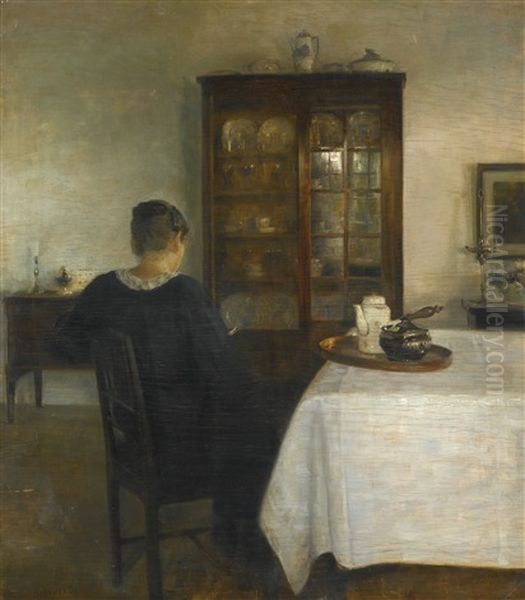 The Artist's Wife In An Interior Oil Painting by Carl Vilhelm Holsoe