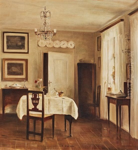 Dining Room Interior Oil Painting by Carl Vilhelm Holsoe