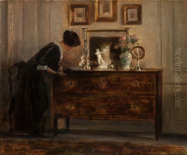 Tidying Up Oil Painting by Carl Vilhelm Holsoe