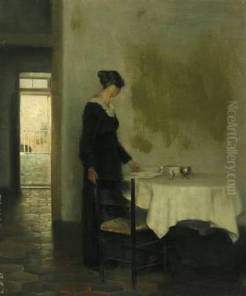 Interior With A Woman In Profile, Likely Italy Oil Painting by Carl Vilhelm Holsoe