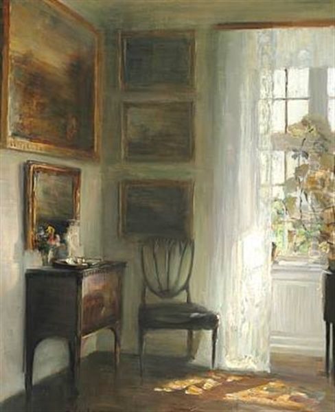 Glimpse Of The Sun In The Drawing Room Oil Painting by Carl Vilhelm Holsoe