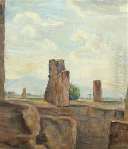 Landscape With Ruins, Presumably From Italy Oil Painting by Carl Vilhelm Holsoe