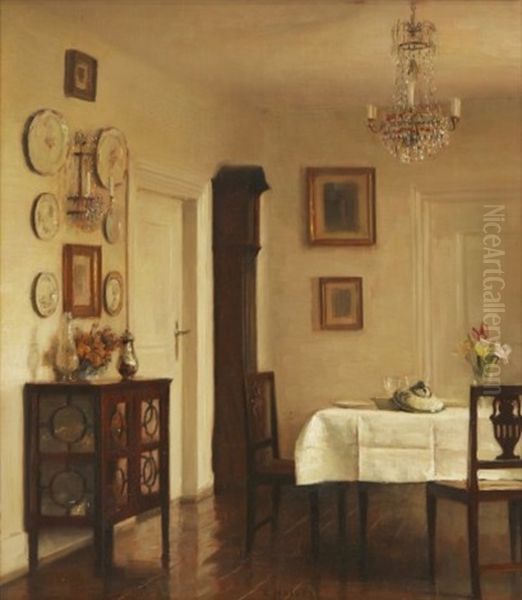 Interior Med Dukat Bord Oil Painting by Carl Vilhelm Holsoe