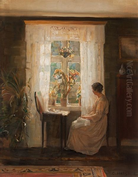 Interior With Woman Oil Painting by Carl Vilhelm Holsoe