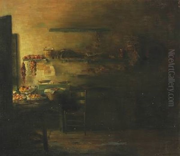 Kitchen Interior With Fruits On A Table Oil Painting by Carl Vilhelm Holsoe