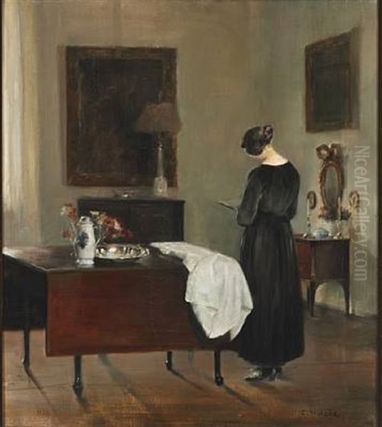 The Painter's Wife In Their Home Oil Painting by Carl Vilhelm Holsoe