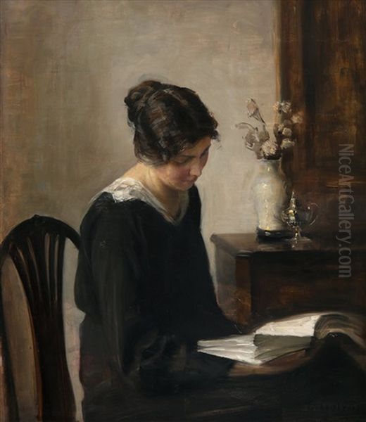 Lady In Black Oil Painting by Carl Vilhelm Holsoe