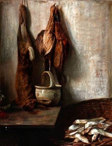 Nature Morte With Herring, Hare And Pheasants Oil Painting by Carl Vilhelm Holsoe