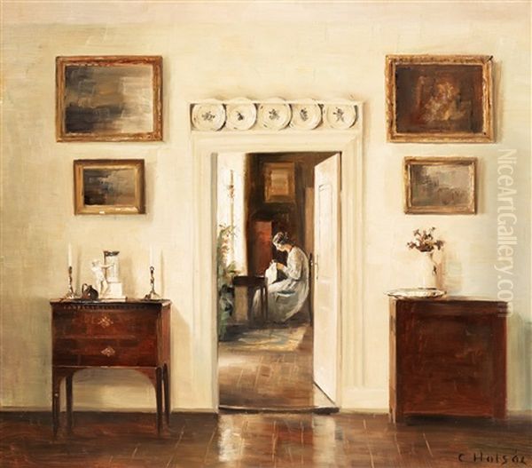 Handarbetande Kvinna Oil Painting by Carl Vilhelm Holsoe