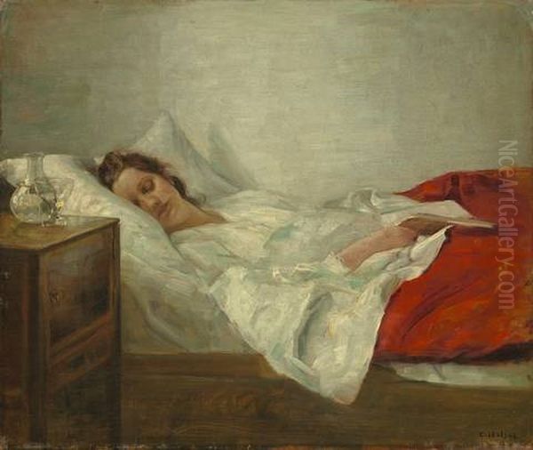 Schlafende Frau Oil Painting by Carl Vilhelm Holsoe