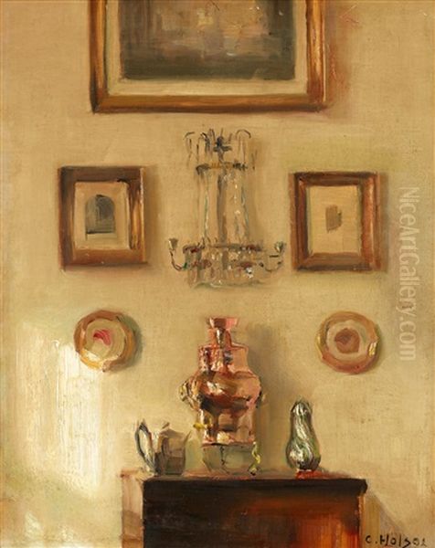 Interior Med Samovar Oil Painting by Carl Vilhelm Holsoe