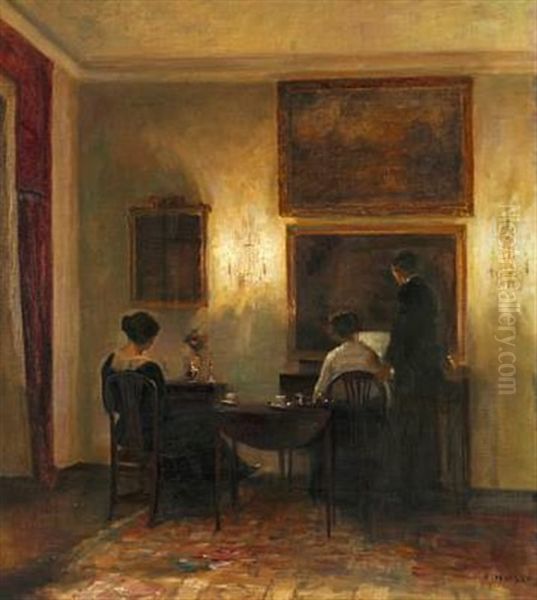 Interior - Musikaften Oil Painting by Carl Vilhelm Holsoe