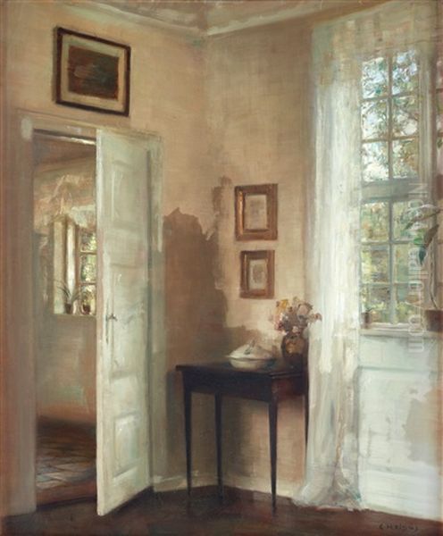 Borgerlig Interior Oil Painting by Carl Vilhelm Holsoe