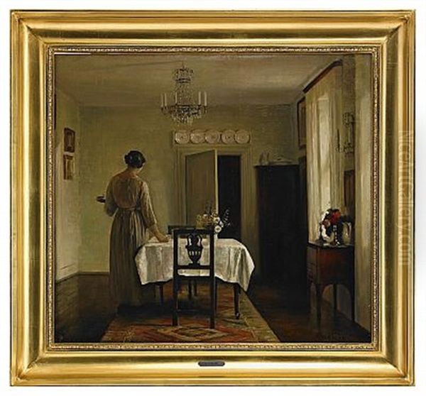 Interior Med Kvinna Oil Painting by Carl Vilhelm Holsoe