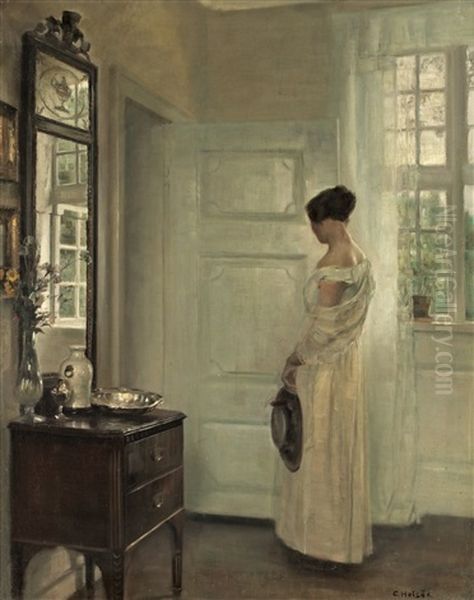 Salongsinterior Med Kvinna Oil Painting by Carl Vilhelm Holsoe