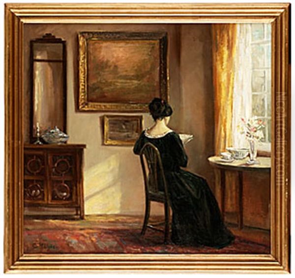 Lasande Kvinna Vid Fonster Oil Painting by Carl Vilhelm Holsoe