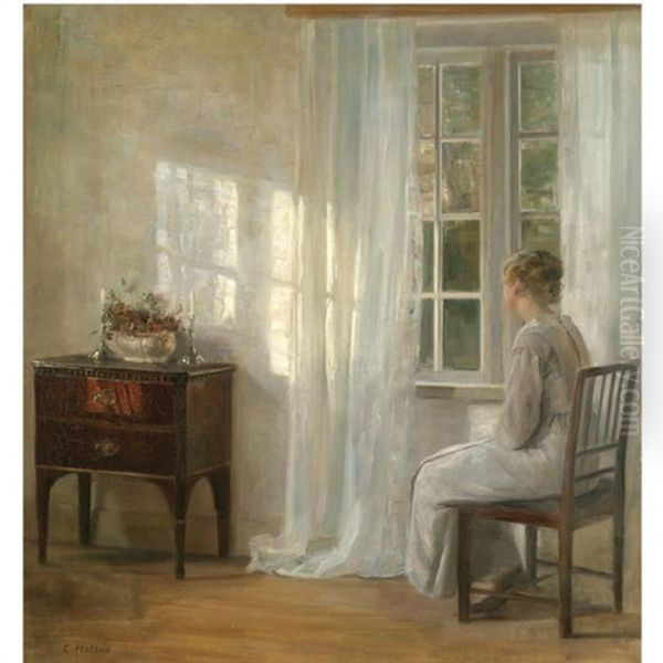 Kvinde Ved Vindue Oil Painting by Carl Vilhelm Holsoe