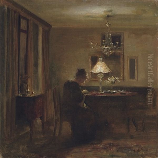 Kvinde I Et Interior - Lady In An Interior Oil Painting by Carl Vilhelm Holsoe