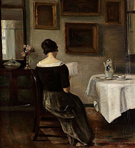 Kvinna Med Brev Oil Painting by Carl Vilhelm Holsoe