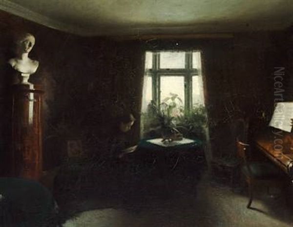 Interior With A Seated Woman Oil Painting by Carl Vilhelm Holsoe