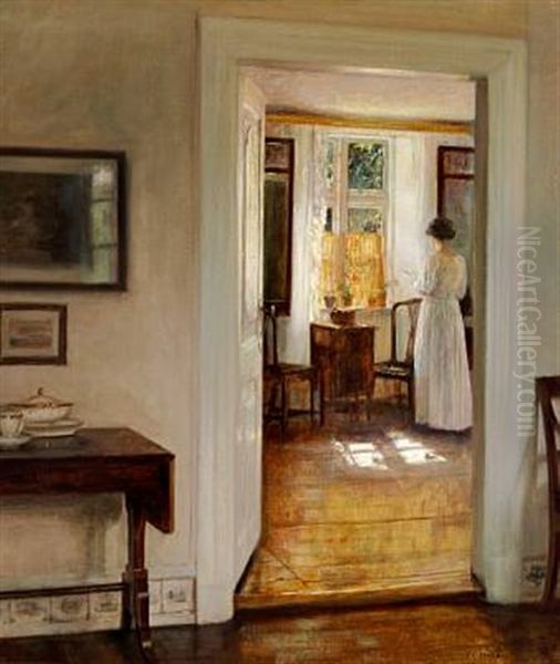 Interior With The Artist's Wife Oil Painting by Carl Vilhelm Holsoe