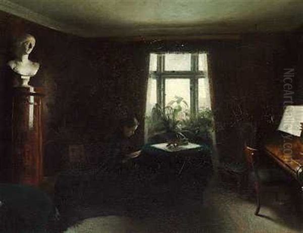 Interior Med En Siddende Kvinde Oil Painting by Carl Vilhelm Holsoe