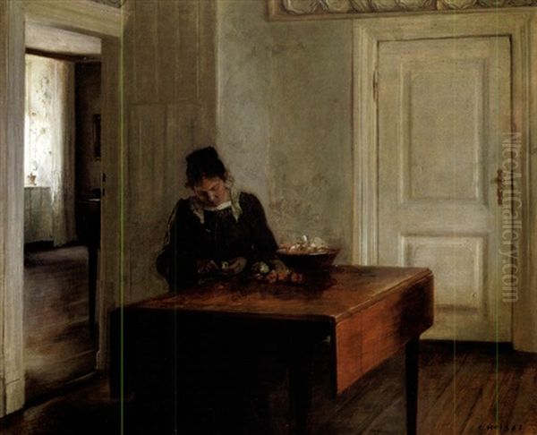 Lady In An Interior Oil Painting by Carl Vilhelm Holsoe