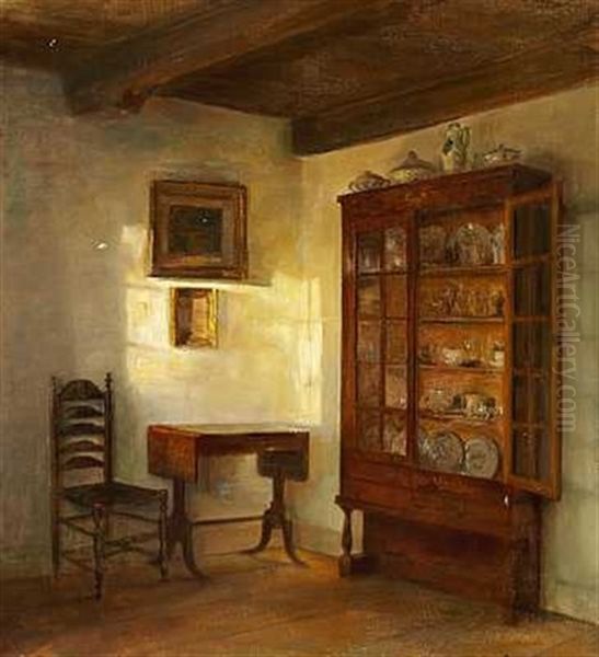 Interior Med Stol, Bord Og Skab Oil Painting by Carl Vilhelm Holsoe