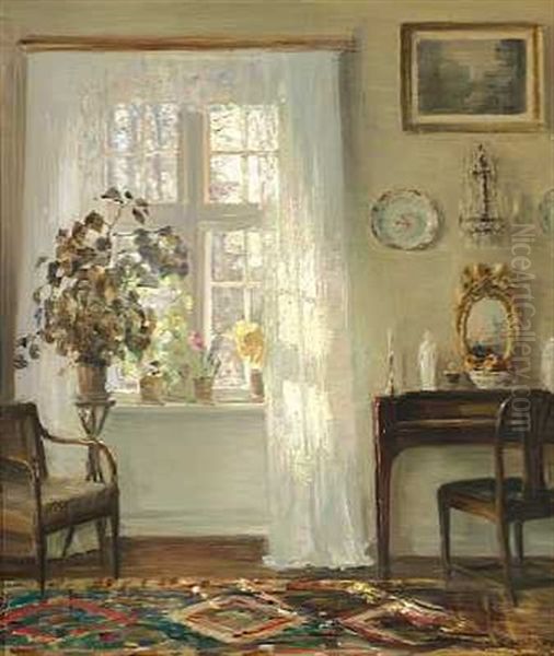 Interior Med Sollys Gennem Et Vindue Oil Painting by Carl Vilhelm Holsoe