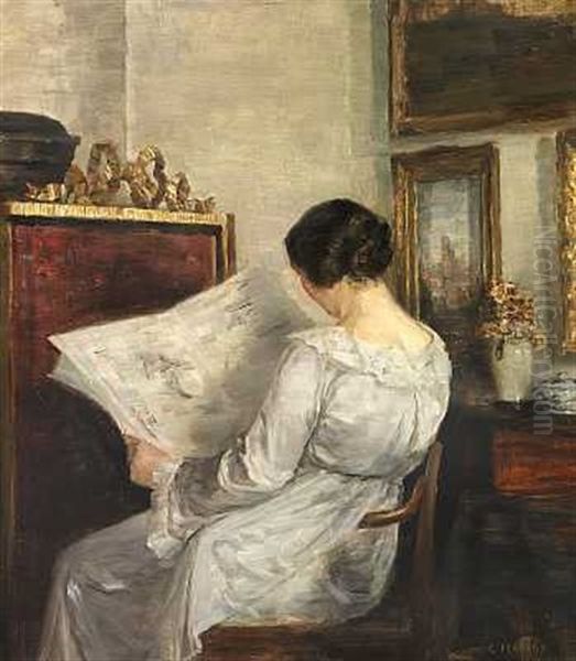 Laesende Dame Oil Painting by Carl Vilhelm Holsoe